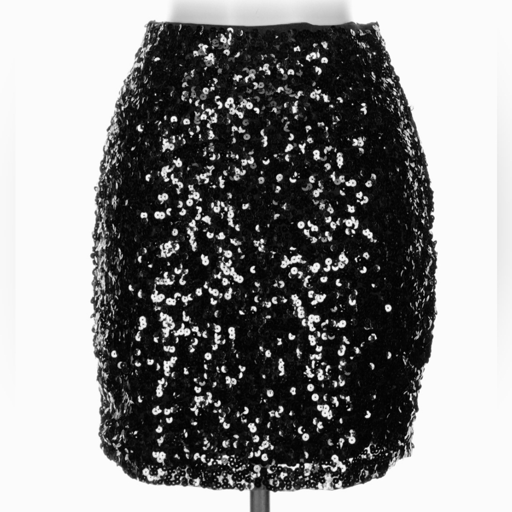 Maner Black Sequin Fully Lined Mini Skirt Size XL NWT
